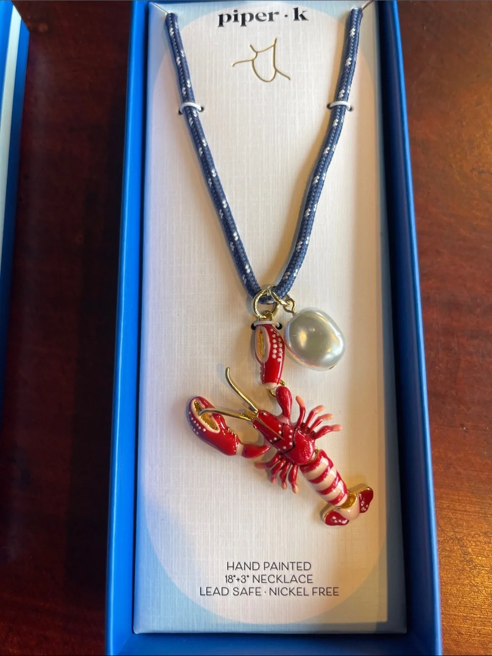 piper·k Red Lobster Pendant Necklace with Pearl Charm